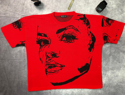 Oversized Line Drawing Knitted T-shirt