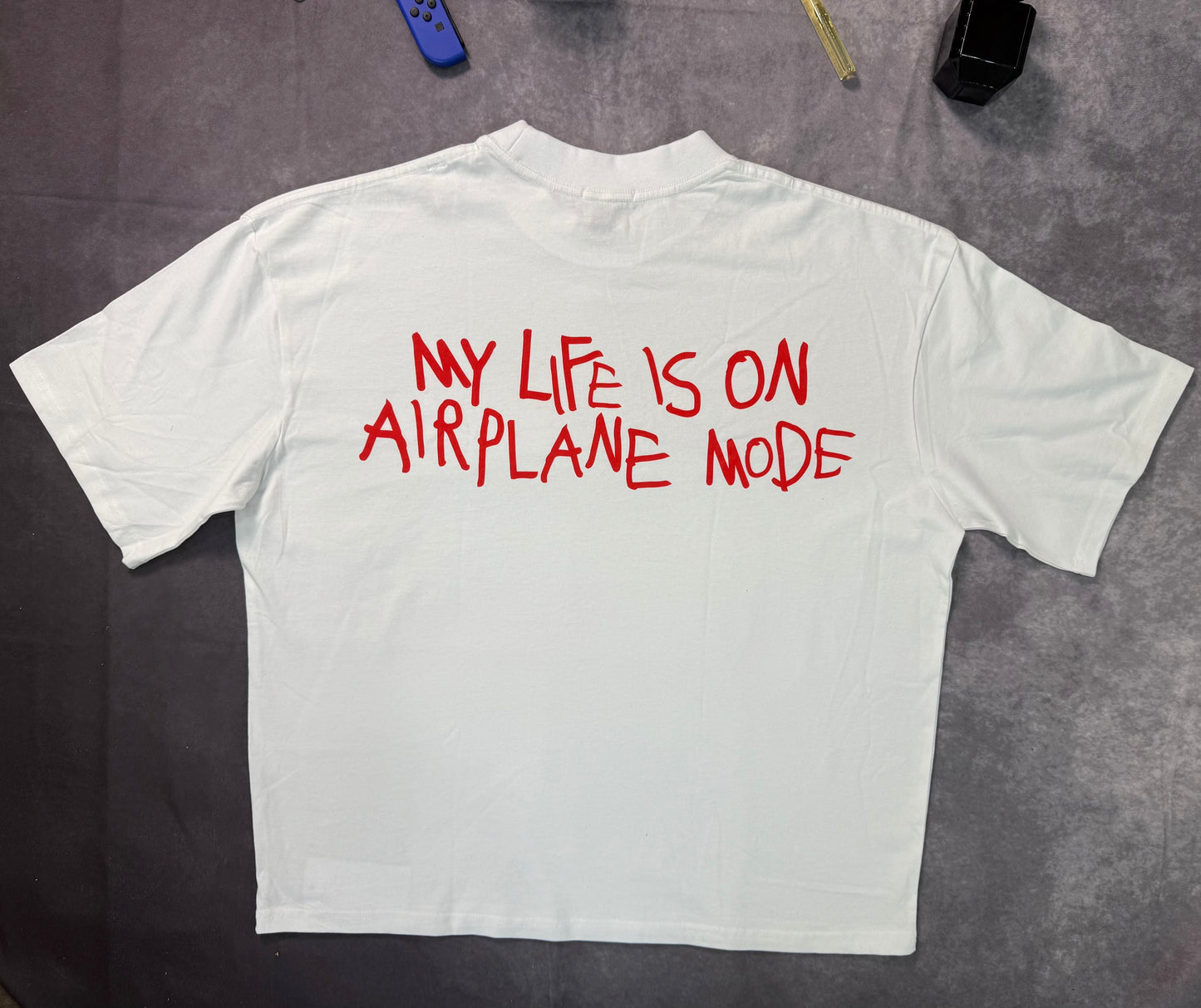Oversized Boxy Extended Neck Airplane Mode Graphic T-Shirt