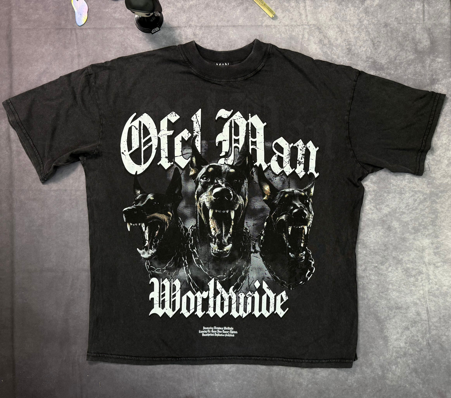 Black Oversized Ofcl Man Canine Washed Graphic T-Shirt
