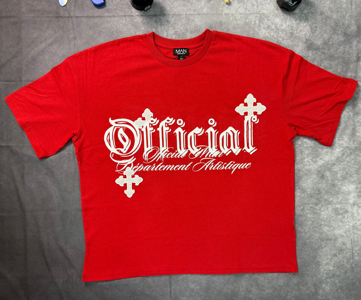 Oversized Boxy Cross Applique Distressed T-shirt