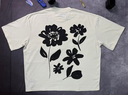 Oversized Boxy Extended Neck Floral Print T-Shirt